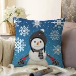 - Rasel-K12396-Gorsel - Realhomes  Realhomes Mavi Zeminli Kar Taneleri Motifli Kardan Adam Tasarımlı Yastık Kırlent Kılıfı Realhomes