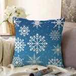 - Rasel-K12397-Gorsel - Realhomes  Realhomes Mavi Zeminli Kar Taneleri Özel Tasarım Dijital Baskılı Yastık Kırlent Kılıfı Realhomes