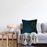 - Rasel-K12407-Gorsel-1 - Realhomes  Realhomes Mavi Zeminli Tavuskuşu Motifli Özel Tasarım Yastık Kırlent Kılıfı Realhomes