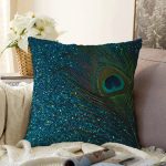 - Rasel-K12407-Gorsel - Realhomes  Realhomes Mavi Zeminli Tavuskuşu Motifli Özel Tasarım Yastık Kırlent Kılıfı Realhomes