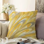 - Rasel-K12411-Gorsel - Realhomes  Realhomes Pastek Sarı Gri Renkli Fırça İzleri Dijital Baskılı Modern Yastık Kırlent Kılıfı Realhomes