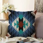 - Rasel-K12412-Gorsel - Realhomes  Realhomes Geometrik Üçgen Çizimli Renkli Dijital Baskılı Dekoratif Yastık Kırlent Kılıfı Realhomes