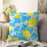 - Rasel-K12413-Gorsel - Realhomes  Realhomes Mavi Suluboyalı Sarı Limonlar Özel Tasarım Dijital Baskılı Yastık Kırlent Kılıfı Realhomes
