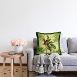 Realhomes Eskitme Yeşil Krem Renkli Yapraklar Borderli Dijital Baskılı Yastık Kırlent Kılıfı Realhomes