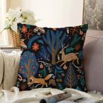 - Rasel-K12415-Gorsel - Realhomes  Realhomes Siyah Zeminli Renkli Ağaçlar Sevimli Hayvan Tasarımlı Dijital Baskılı Yastık Kırlent Kılıfı Realhomes