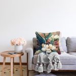 - Rasel-K12426-Gorsel-1 - Realhomes  Realhomes Renkli Gül Çiçek Motifli Yaprak Tasarımlı Dijital Baskılı Yastık Kırlent Kılıfı Realhomes