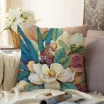 - Rasel-K12426-Gorsel - Realhomes  Realhomes Renkli Gül Çiçek Motifli Yaprak Tasarımlı Dijital Baskılı Yastık Kırlent Kılıfı Realhomes