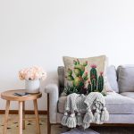 - Rasel-K12451-Gorsel-1 - Realhomes  Realhomes Krem Zemin Yeşil Kaktüsler Dijital Baskılı Özel Tasarım Dekoratif Yastık Kırlent Kılıfı Realhomes