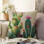 - Rasel-K12451-Gorsel - Realhomes  Realhomes Krem Zemin Yeşil Kaktüsler Dijital Baskılı Özel Tasarım Dekoratif Yastık Kırlent Kılıfı Realhomes