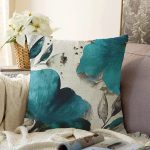 - Rasel-K12453-Gorsel - Realhomes Realhomes Krem Turkuaz Renkli Suluboya Motifli Dijital Baskılı Dekoratif Yastık Kırlent Kılıfı Realhomes