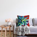 - Rasel-K12454-Gorsel-1 - Realhomes  Realhomes Kırmızı Zemin Renkli Pastel Boya Çizimli Çiçek Özel Tasarımlı Modern Yastık Kırlent Kılıfı Realhomes