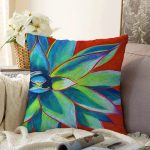 - Rasel-K12454-Gorsel - Realhomes  Realhomes Kırmızı Zemin Renkli Pastel Boya Çizimli Çiçek Özel Tasarımlı Modern Yastık Kırlent Kılıfı Realhomes