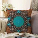 Realhomes Kahve Zemin Geometrik Mandala Tasarımlı Dijital Baskılı Dekoratif Yastık Kırlent Kılıfı Realhomes