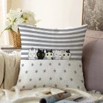 - Rasel-Kc10547-Gorsel - Realhomes  Realhomes Gri Çizgili Yıldızlı Sevimli Kediler Çocuk & Genç Odası Modern Yastık Kırlent Kılıfı Realhomes