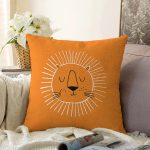 - Rasel-Kc10571-Gorsel - Realhomes  Realhomes Turuncu Aslan Tasarımlı Çocuk & Genç Odası Modern Yastık Kırlent Kılıfı Realhomes