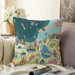 - Rasel-Kc10596-Gorsel - Realhomes  Realhomes Renkli Araba Yol Tasarımlı Çocuk & Genç Odası Modern Yastık Kırlent Kılıfı Realhomes