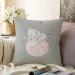 - Rasel-Kc10617-Gorsel - Realhomes  Realhomes Pembe Ay Sevimli Fil Tasarımlı Çocuk & Genç Odası Modern Yastık Kırlent Kılıfı Realhomes