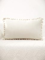 - 1 - Realhomes  Kırık Beyaz Renkli Dikdörtgen Ponponlu Yastık Kırlent Kılıfı Realhomes