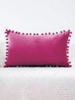 - 1 - Realhomes Fuşya Renk Dikdörtgen Ponponlu Yastık Kırlent Kılıfı Realhomes
