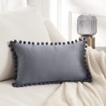 Antrasit Füme Renk Dikdörtgen Ponponlu Yastık Kırlent Kılıfı Realhomes