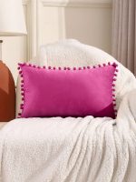 - 2 - Realhomes Fuşya Renk Dikdörtgen Ponponlu Yastık Kırlent Kılıfı Realhomes