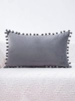 Antrasit Füme Renk Dikdörtgen Ponponlu Yastık Kırlent Kılıfı Realhomes