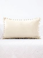 - 3 - Realhomes Bej Rengi Dikdörtgen Ponponlu Yastık Kırlent Kılıfı Realhomes