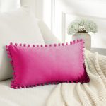 - 3 - Realhomes Fuşya Renk Dikdörtgen Ponponlu Yastık Kırlent Kılıfı Realhomes