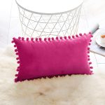 - 4 - Realhomes Fuşya Renk Dikdörtgen Ponponlu Yastık Kırlent Kılıfı Realhomes