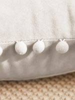 - 6 - Realhomes  Kırık Beyaz Renkli Dikdörtgen Ponponlu Yastık Kırlent Kılıfı Realhomes