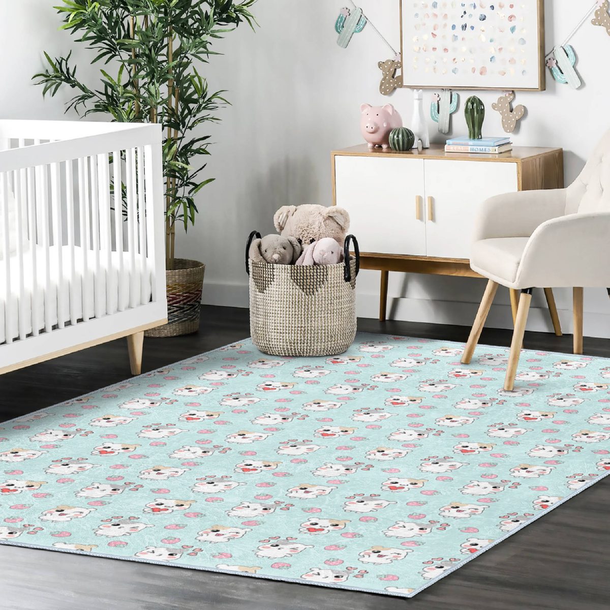 Sevimli Hamster Motifli Çocuk & Genç Odası Makinede Yıkanabilir Kaymaz Tabanlı Pamuk Tabanlı Dikdörtgen Özel Ölçü Çocuk Halısı Realhomes