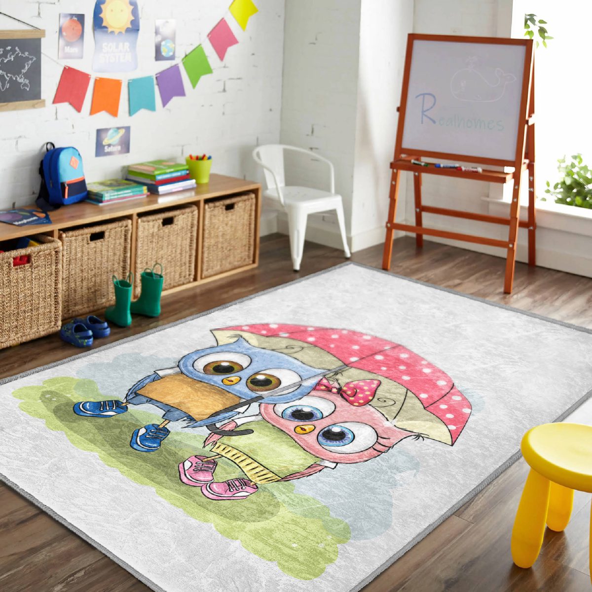 Sevimli Kediler Çocuk & Genç Odası Makinede Yıkanabilir Kaymaz Tabanlı Dekoratif Pamuk Tabanlı Dikdörtgen & Kare Çocuk Halısı Realhomes