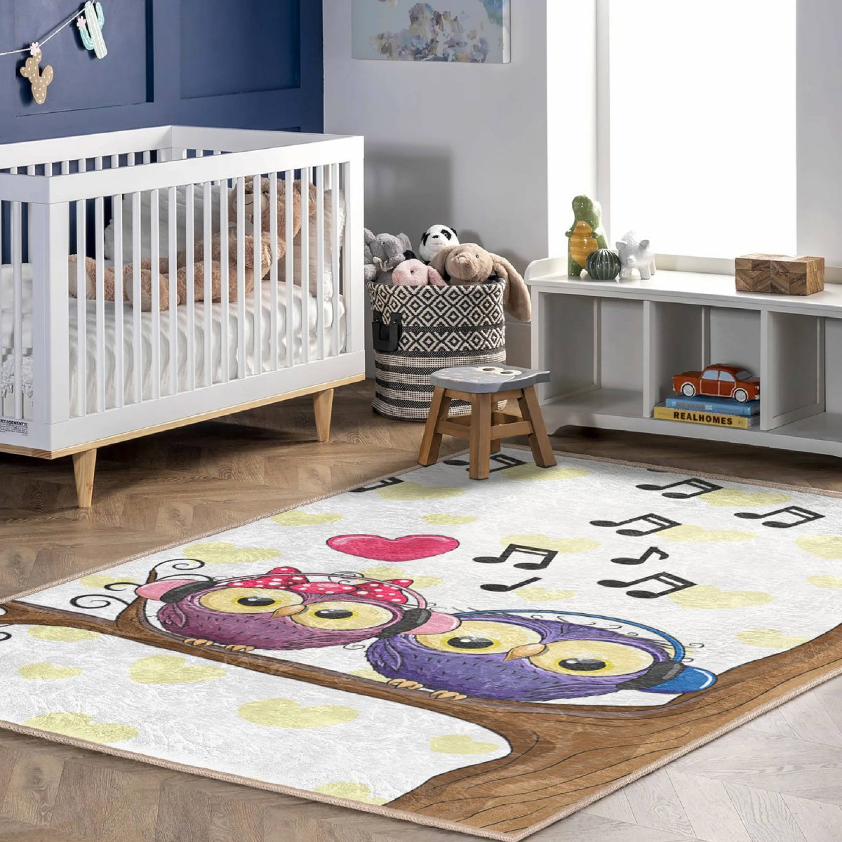 Baykuş Desenli Çocuk & Genç Odası Makinede Yıkanabilir Kaymaz Tabanlı Dekoratif Pamuk Tabanlı Dikdörtgen & Kare Çocuk Halısı Realhomes