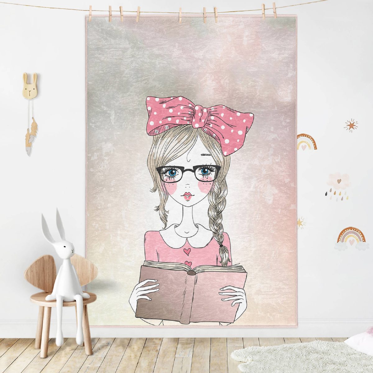 Fashion Girl Çocuk & Genç Odası Makinede Yıkanabilir Kaymaz Tabanlı Dikdörtgen & Kare Dekoratif Özel Ölçülü Çocuk Odası Halısı Realhomes