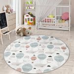 - RealHomes Dijital Baskılı Kaymaz Tabanlı Comfort Çocuk Odası Yuvarlak Halı - Realhomes  Balina Ve Balon Motifli Çocuk & Genç Odası Makinede Yıkanabilir Kaymaz Tabanlı Yuvarlak Çocuk Halısı Realhomes