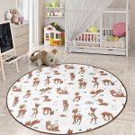 - RealHomes Dijital Baskılı Kaymaz Tabanlı Comfort Çocuk Odası Yuvarlak Halı - Realhomes  Sevimli Ceylan Ve Tavşan Motifli Çocuk & Genç Odası Makinede Yıkanabilir Kaymaz Tabanlı Yuvarlak Çocuk Halısı Realhomes