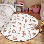 - RealHomes Dijital Baskılı Kaymaz Tabanlı Comfort Çocuk Odası Yuvarlak Halı - Realhomes  Sevimli Ceylan Ve Tavşan Motifli Çocuk & Genç Odası Makinede Yıkanabilir Kaymaz Tabanlı Yuvarlak Çocuk Halısı Realhomes