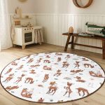 - RealHomes Dijital Baskılı Kaymaz Tabanlı Comfort Çocuk Odası Yuvarlak Halı - Realhomes  Sevimli Ceylan Ve Tavşan Motifli Çocuk & Genç Odası Makinede Yıkanabilir Kaymaz Tabanlı Yuvarlak Çocuk Halısı Realhomes