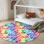 - RealHomes Dijital Baskılı Kaymaz Tabanlı Comfort Çocuk Odası Yuvarlak Halı - Realhomes  Özel Tasarım Renkli Kalpler Çocuk & Genç Odası Makinede Yıkanabilir Kaymaz Tabanlı Yuvarlak Çocuk Halısı Realhomes