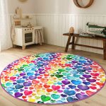 - RealHomes Dijital Baskılı Kaymaz Tabanlı Comfort Çocuk Odası Yuvarlak Halı - Realhomes  Özel Tasarım Renkli Kalpler Çocuk & Genç Odası Makinede Yıkanabilir Kaymaz Tabanlı Yuvarlak Çocuk Halısı Realhomes